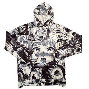 Anime Hoodie Sweatshirt Unisex Black Gray Hentai Manga Ahegao